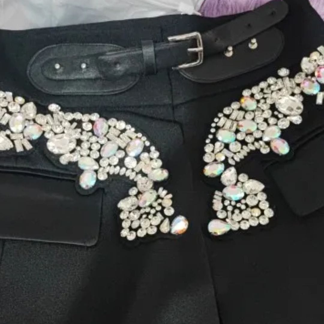 Customer photo review of Irregular Rhinestone High Waisted Skirt