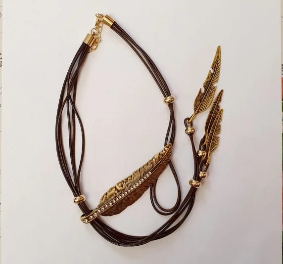 Customer photo review of Feather Leather Pendant Necklace