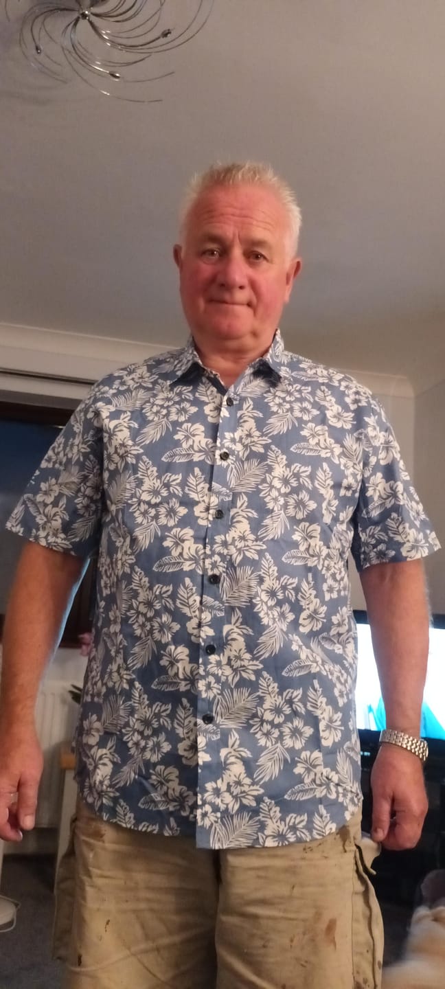 Customer photo review of Men's Blue Tropical Floral Plant Leaf Cotton Button Up Short Sleeve Aloha Resort Beach Shirt