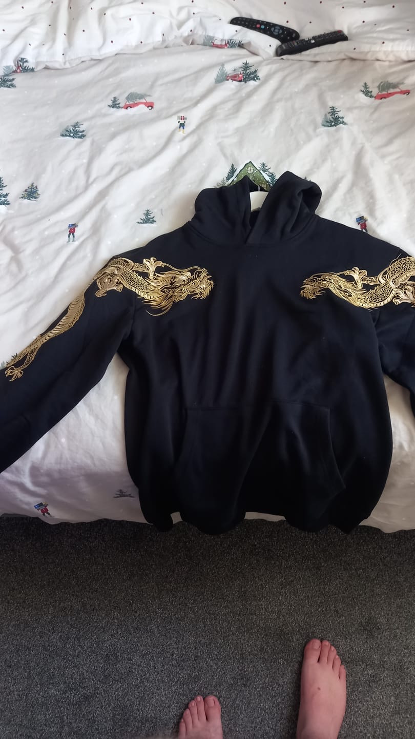 Customer photo review of Double Flying Dragons Embroidery Hoodie