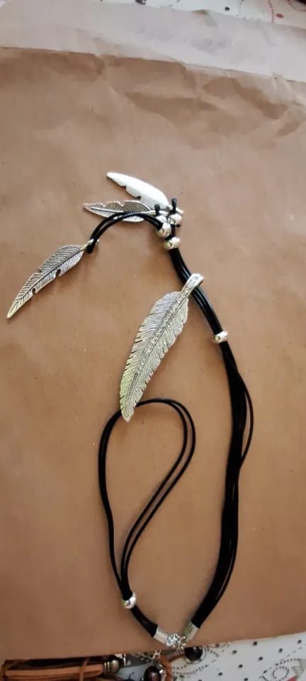 Customer photo review of Feather Leather Pendant Necklace