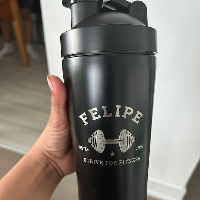 Customer photo review of Engraved 600ml Insulated Metal Protein Shaker