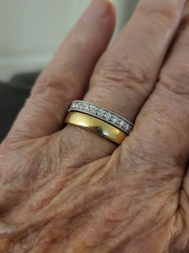 Customer photo review of Vintage Pave Moissanite Eternity Wedding Band Stackable Ring
