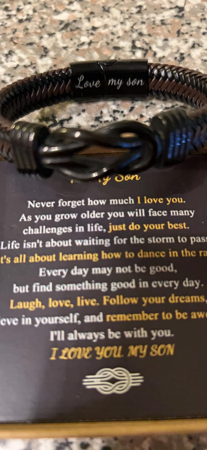 Customer photo review of To My Son Bracelet From Mom/Dad | Forever Leather Bracelet For Men/Boys