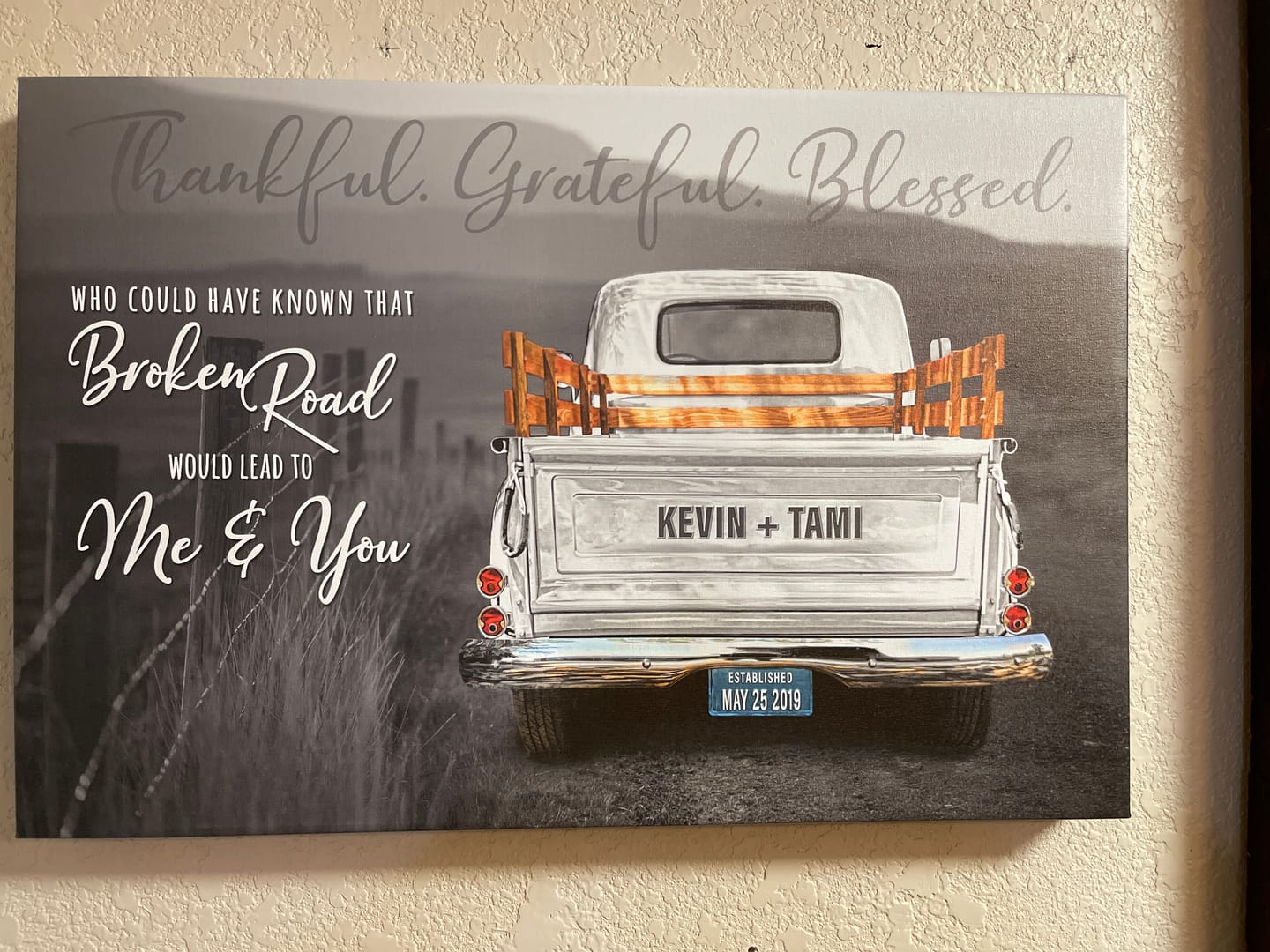 Customer photo review of Personalized Vintage Truck Broken Road Quote Canvas Print with Names