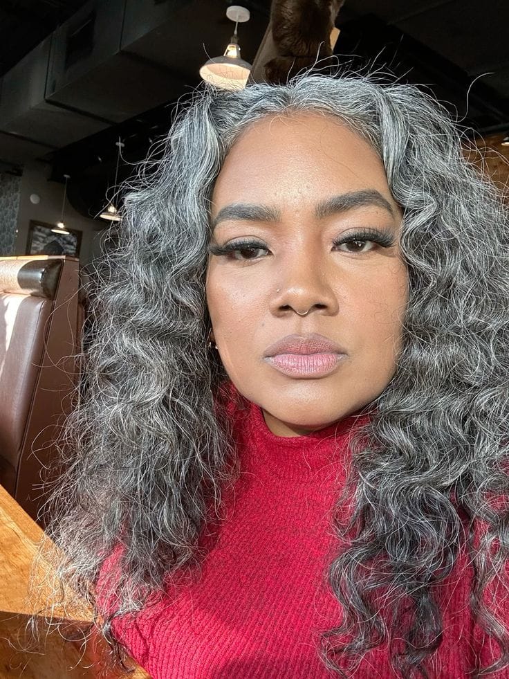 Customer photo review of Luvwin Salt And Pepper Loose Wavy Kinky Hair Gray Color 5x5 Closure Lace Wig