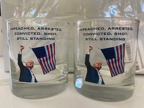 Customer photo review of Still Standing: The Iconic Moment Trump Stands Tall Whiskey Glass