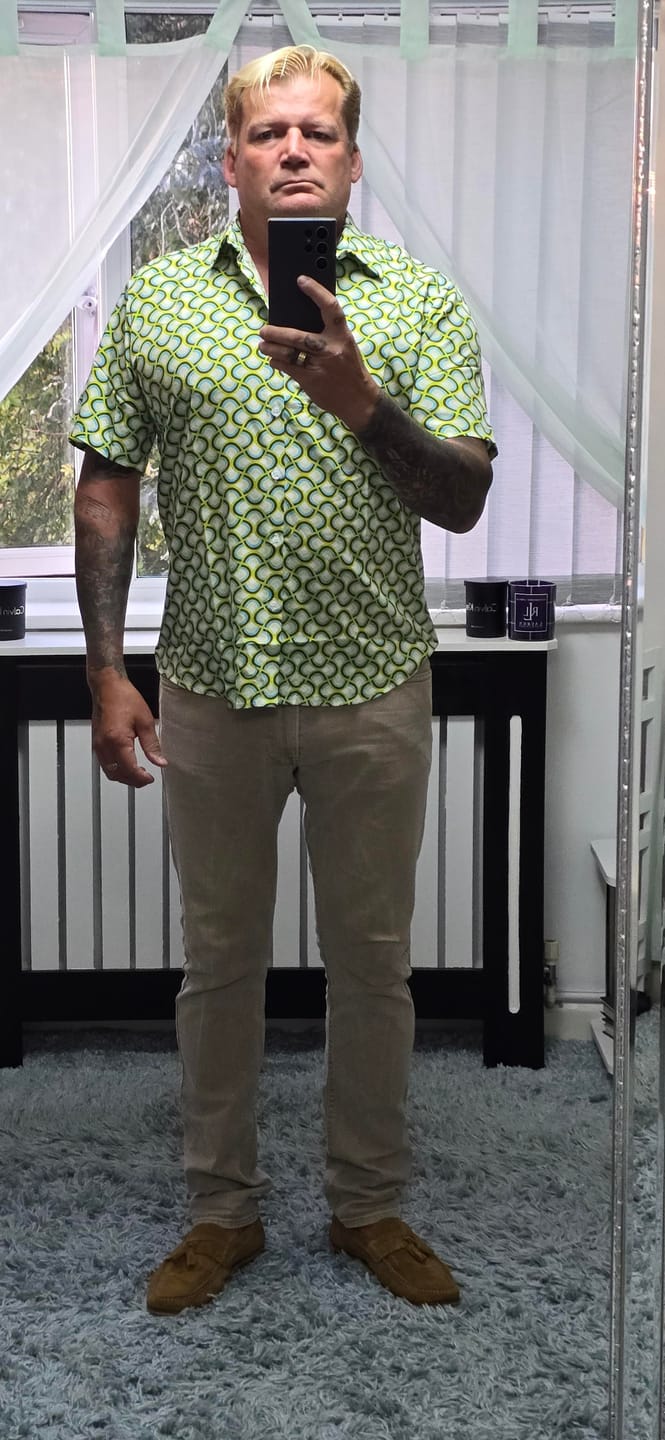 Customer photo review of Men's Green Cool Summer Beach Short Sleeve Shirt