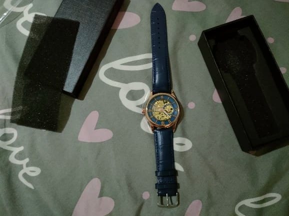 Customer photo review of Elegance® Navy Sleek 8020 Men Automatic Watch Mechanical Rome Skeleton 40mm Leather Waterproof Wristwatch