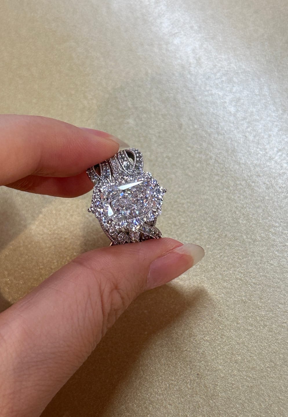 Customer photo review of S925 3.0Ct Radiant Cut Black Stone/White Stone Halo Insert Wedding Ring Set For Women In Sterling Silver