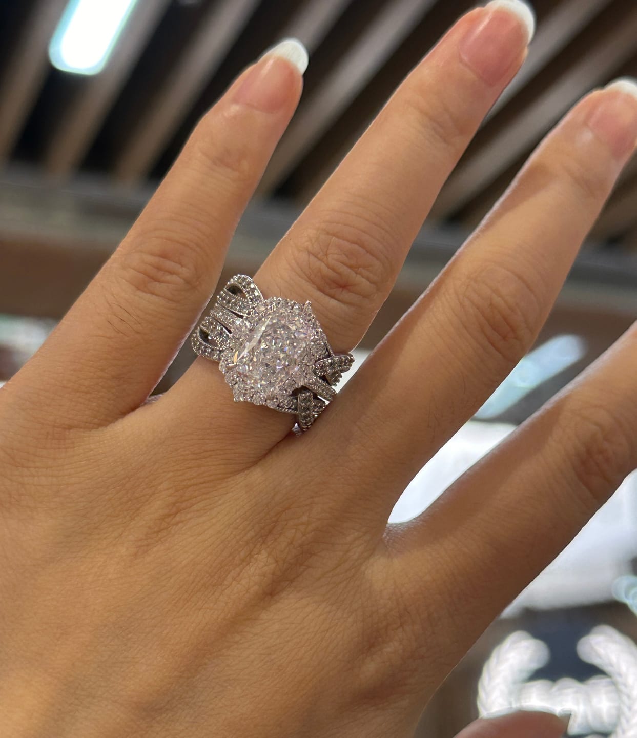 Customer photo review of S925 3.0Ct Radiant Cut Black Stone/White Stone Halo Insert Wedding Ring Set For Women In Sterling Silver