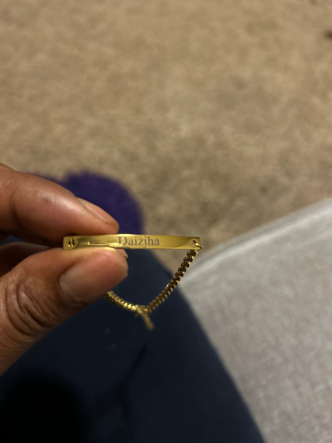 Customer photo review of Engraved Bar Bracelet