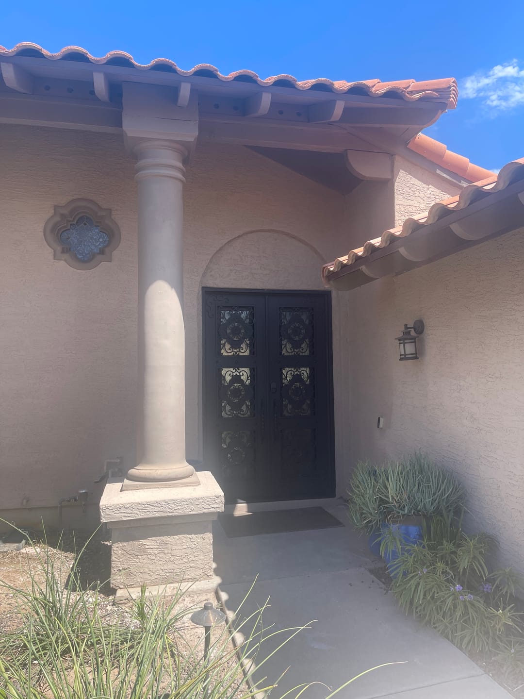 Customer photo review of Allen Model Double Front Entry Iron Door With Tempered Rain Glass Dark Bronze Finish