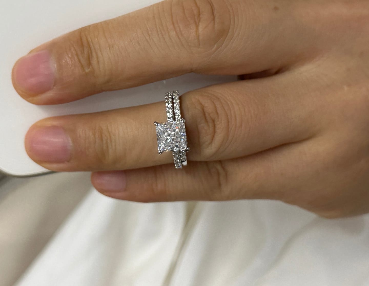 Customer photo review of S925 Square 2.0Ct Princess Cut Wedding Ring Set In Sterling Silver Stackable Ring Set For Women