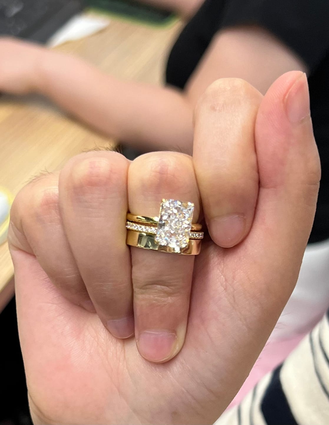 Customer photo review of Louily Classic 5.0Ct Radiant Cut 3PC Wedding Set