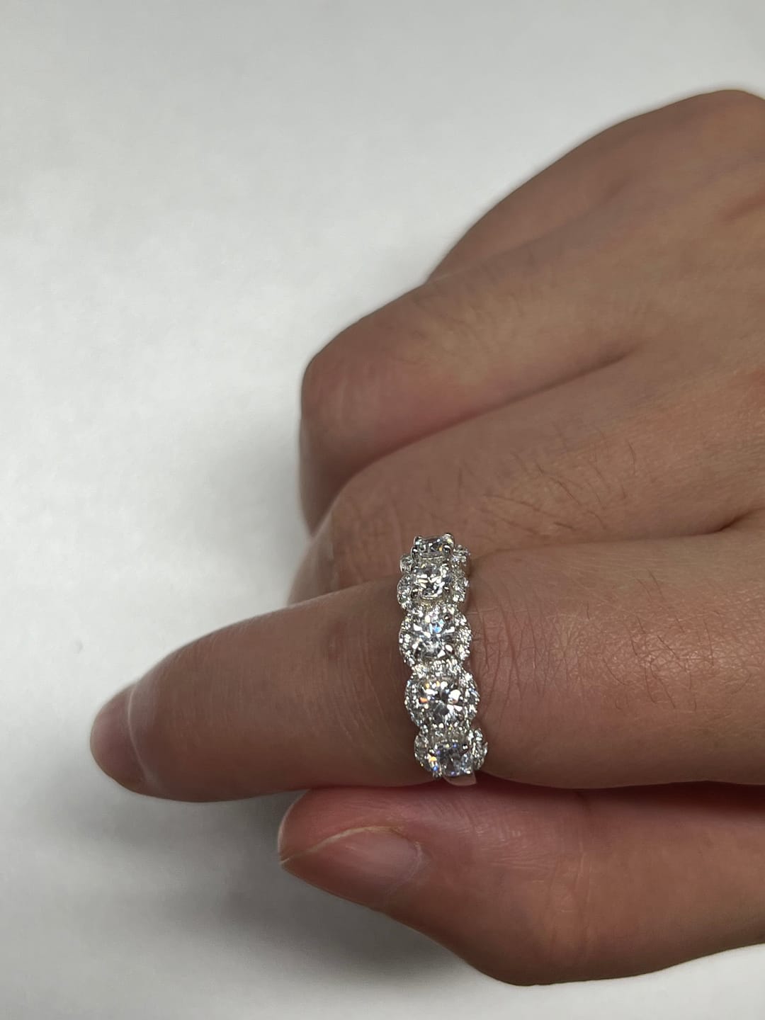 Customer photo review of S925 Round Cut 1.5 Ct Fashion Halo Five Stone Anniversary Ring In Sterling Silver