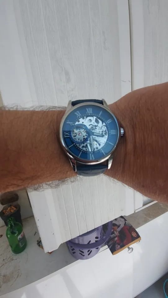 Customer photo review of Elegance® Navy Sleek 8020 Men Automatic Watch Mechanical Rome Skeleton 40mm Leather Waterproof Wristwatch