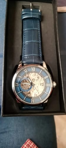 Customer photo review of Elegance® Navy Sleek 8020 Men Automatic Watch Mechanical Rome Skeleton 40mm Leather Waterproof Wristwatch