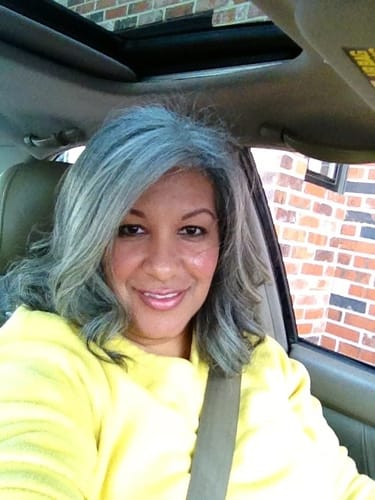 Customer photo review of Luvwin 13x4 Salt And Pepper Wavy Glueless Gray Color Pre-Cut Lace Wig Human Hair