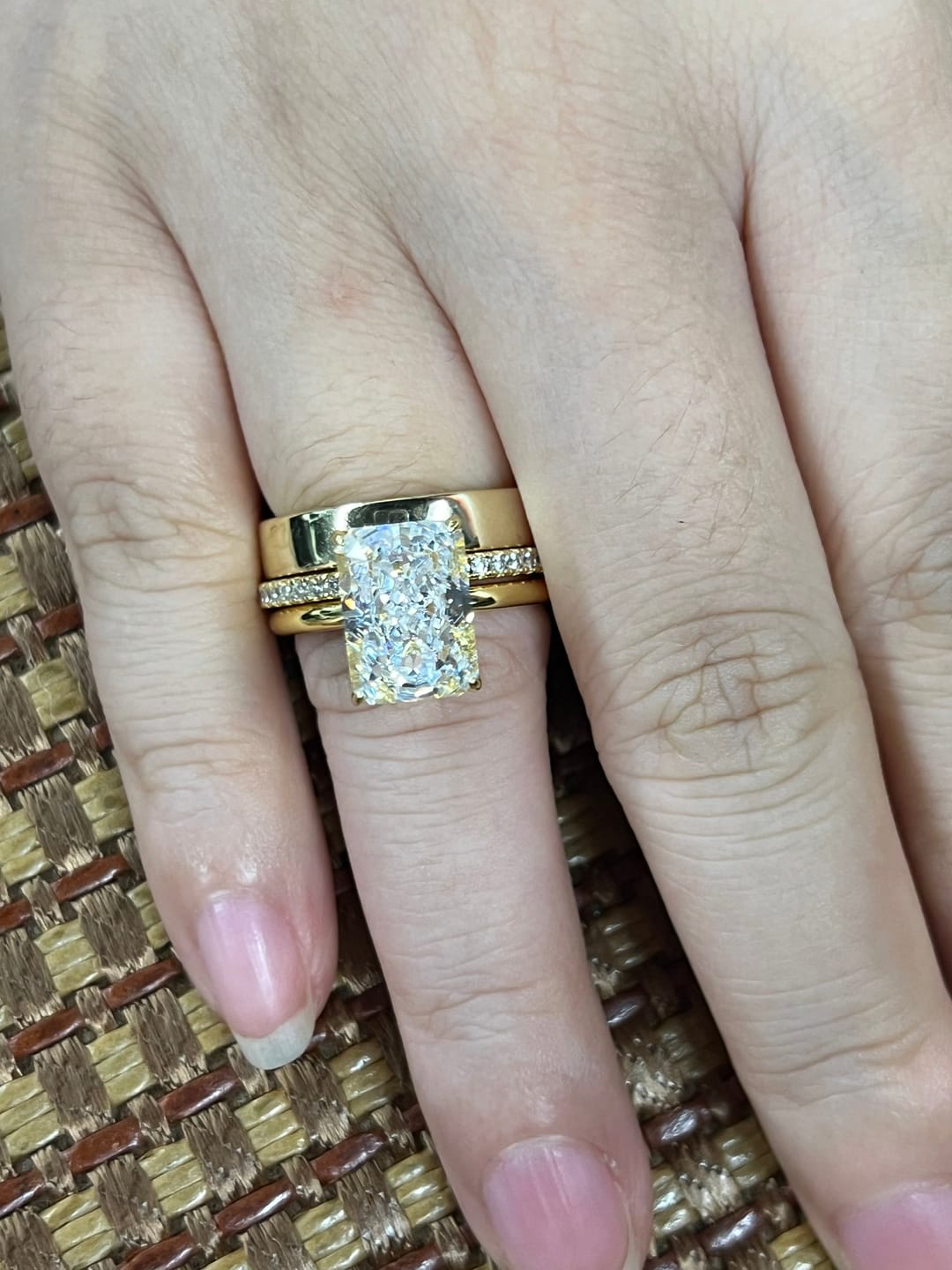 Customer photo review of Louily Classic 5.0Ct Radiant Cut 3PC Wedding Set