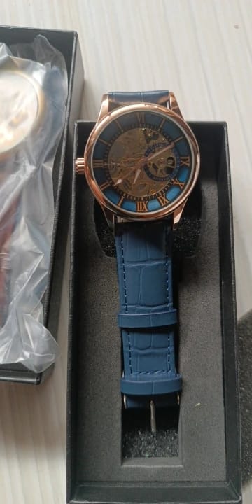 Customer photo review of Elegance® Navy Sleek 8020 Men Automatic Watch Mechanical Rome Skeleton 40mm Leather Waterproof Wristwatch