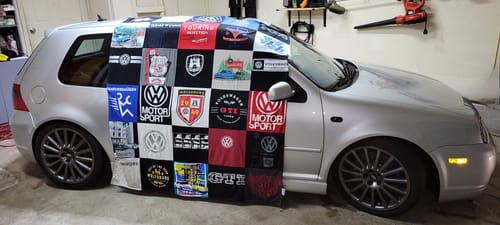 T-shirt quilt with cars, motorsport themes by Warren J  from OK