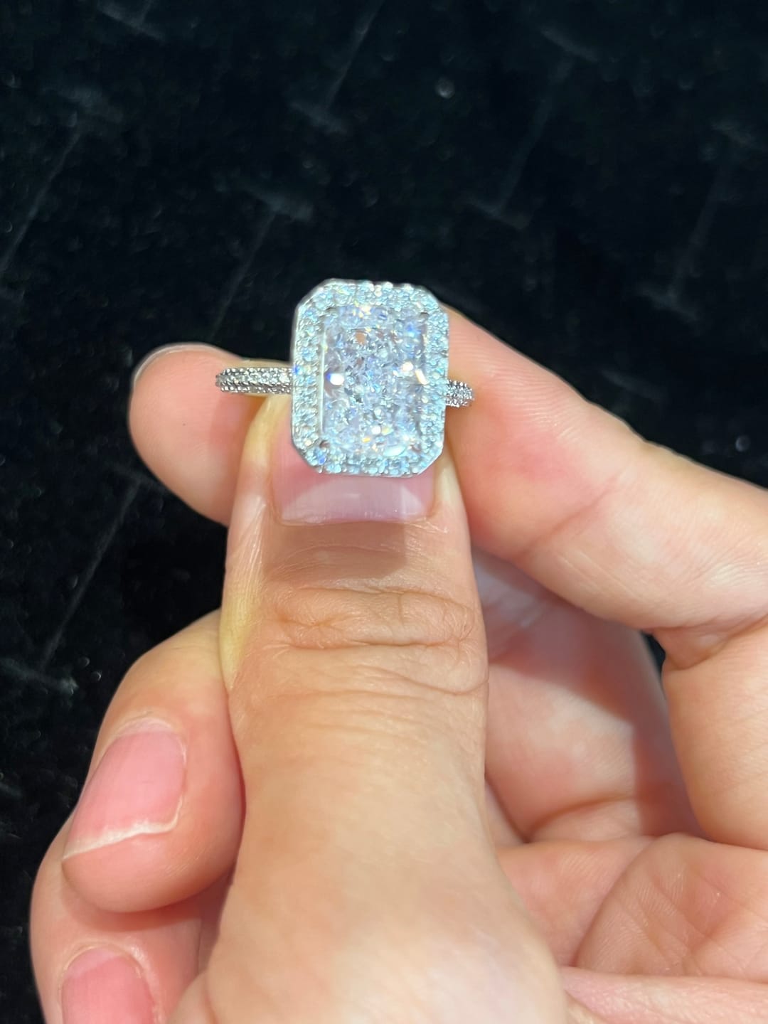 Customer photo review of S925 Noble Halo 3.5Ct Radiant Cut Engagement Ring Vintage Ring For Everyday Wear