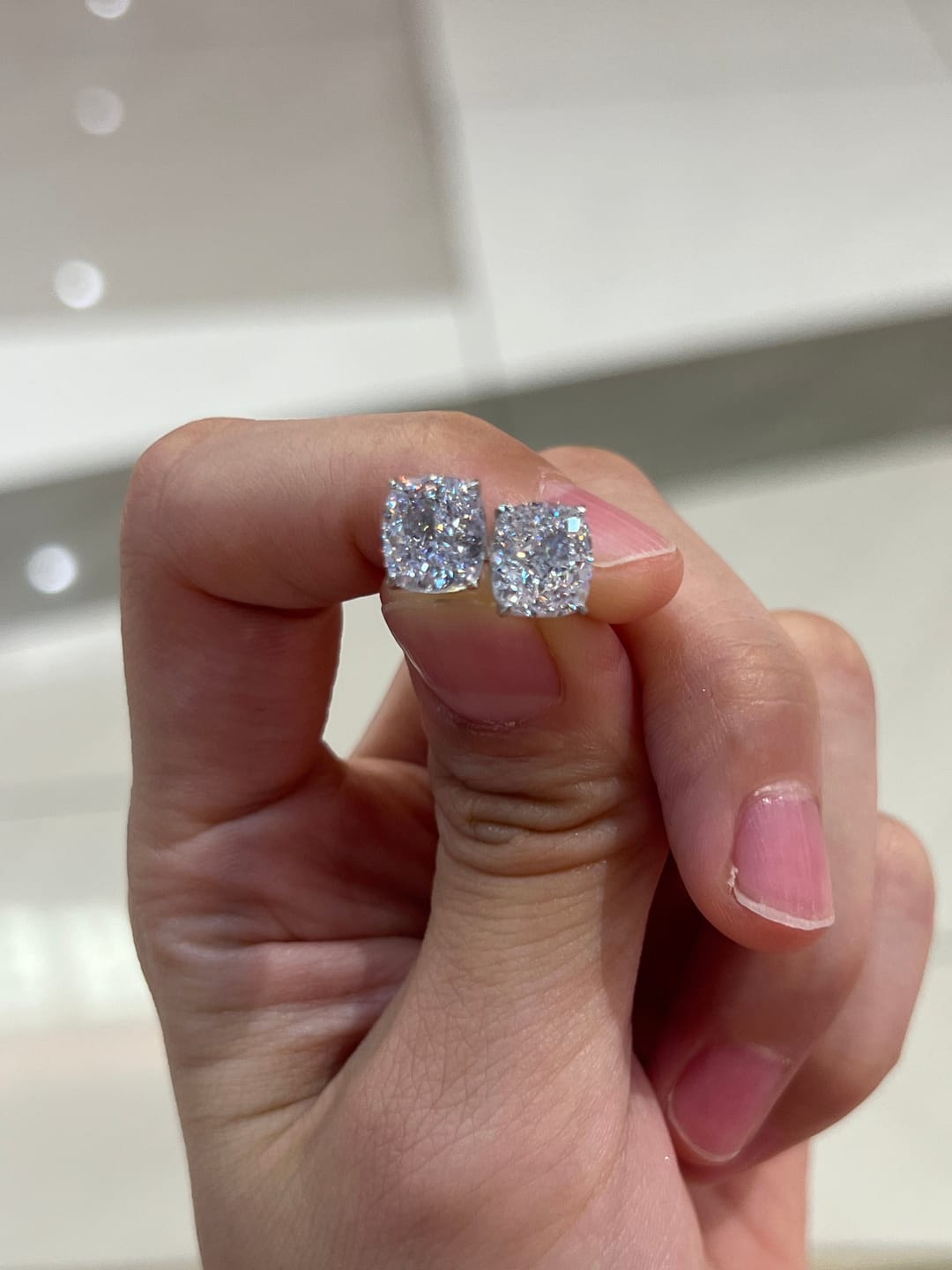 Customer photo review of S925 2.0Ct*2 Classic Cushion Cut Women's Stud Earrings In Sterling Silver For Everyday Wear