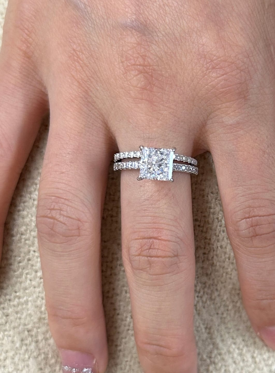 Customer photo review of S925 Square 2.0Ct Princess Cut Wedding Ring Set In Sterling Silver Stackable Ring Set For Women