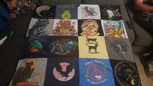 T-shirt quilt with comics, animals themes by Brandy from CA