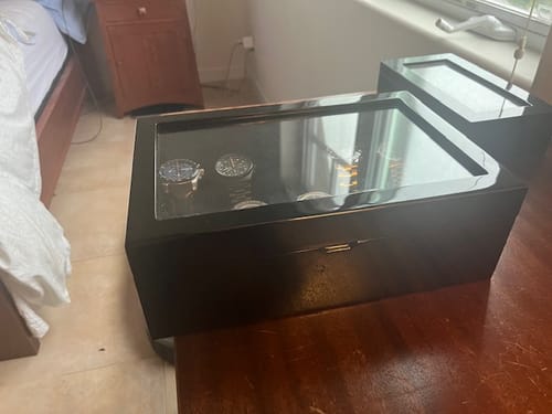 Customer photo review of (10) Piano Black Wood Watch Box with Glass Top