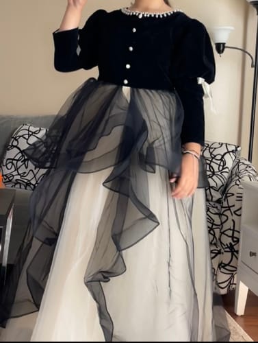 Customer photo review of Elegant Baby Girls Black and White Long Sleeve Puffy Performance Princess Dress Toddler Birthday Party Princess Dress