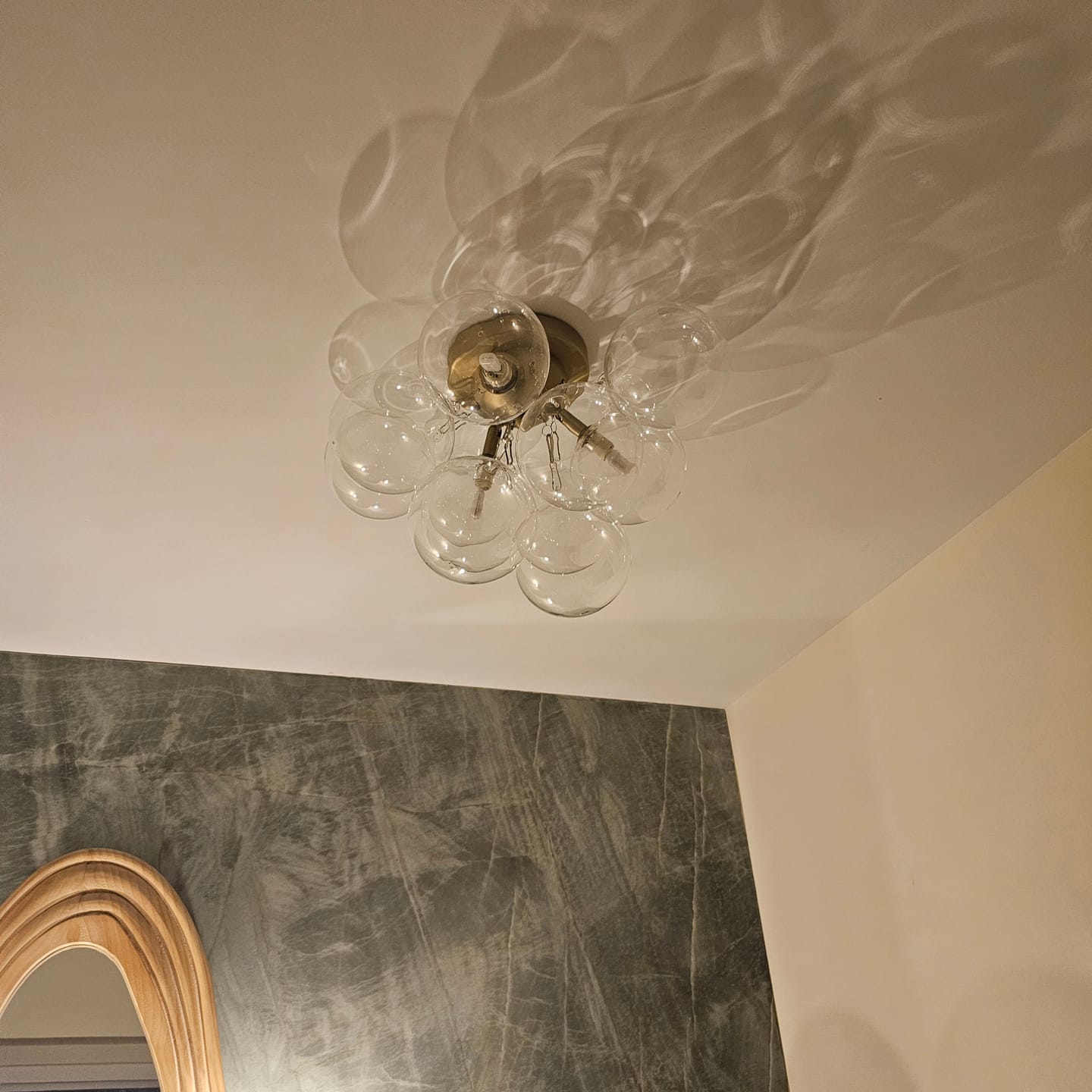 Customer photo review of 3-Light Brass Cluster Clear Glass Globe Bubble Ceiling Light