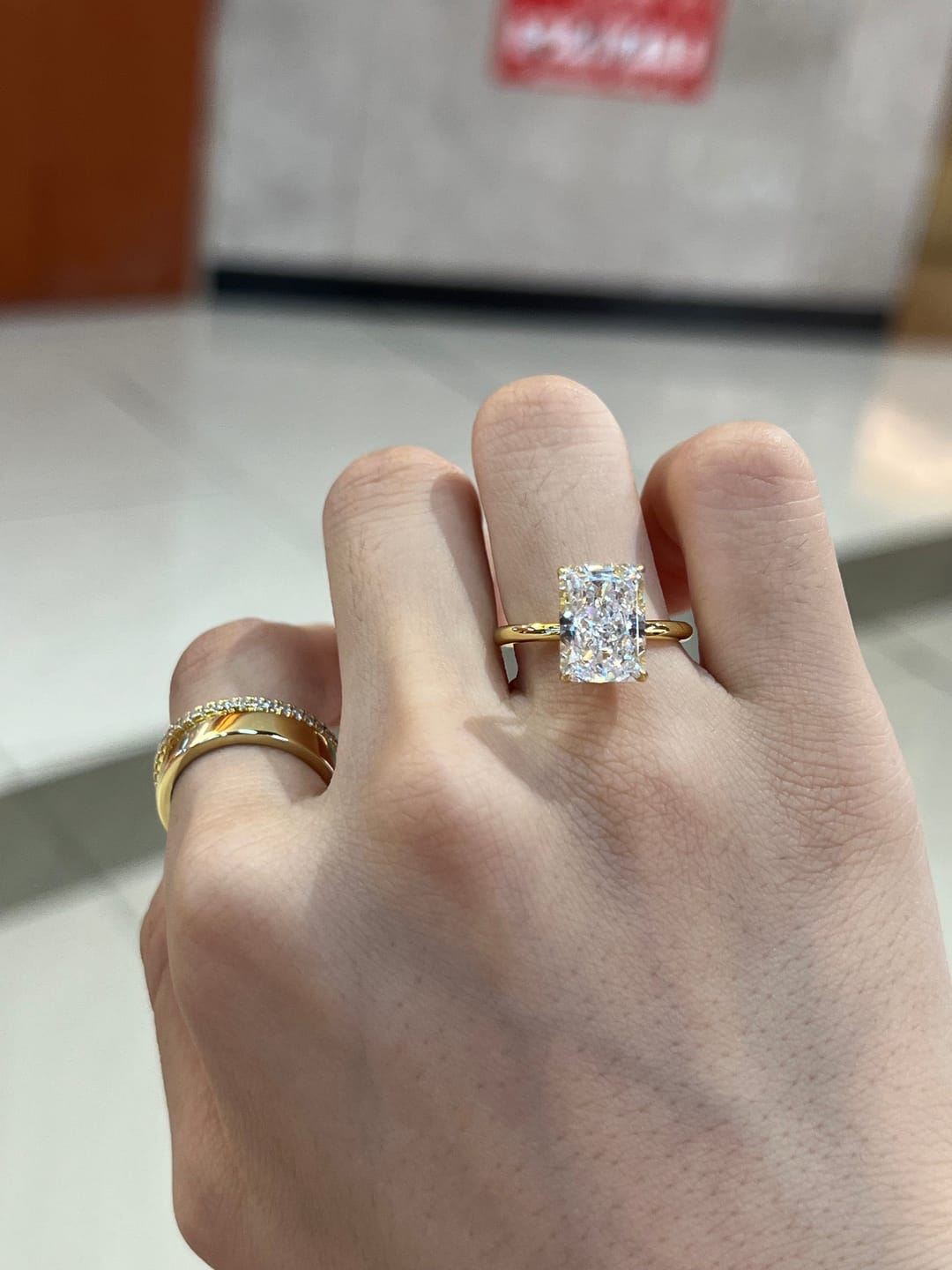 Customer photo review of Louily Classic 5.0Ct Radiant Cut 3PC Wedding Set