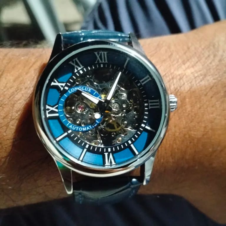 Customer photo review of Elegance® Navy Sleek 8020 Men Automatic Watch Mechanical Rome Skeleton 40mm Leather Waterproof Wristwatch