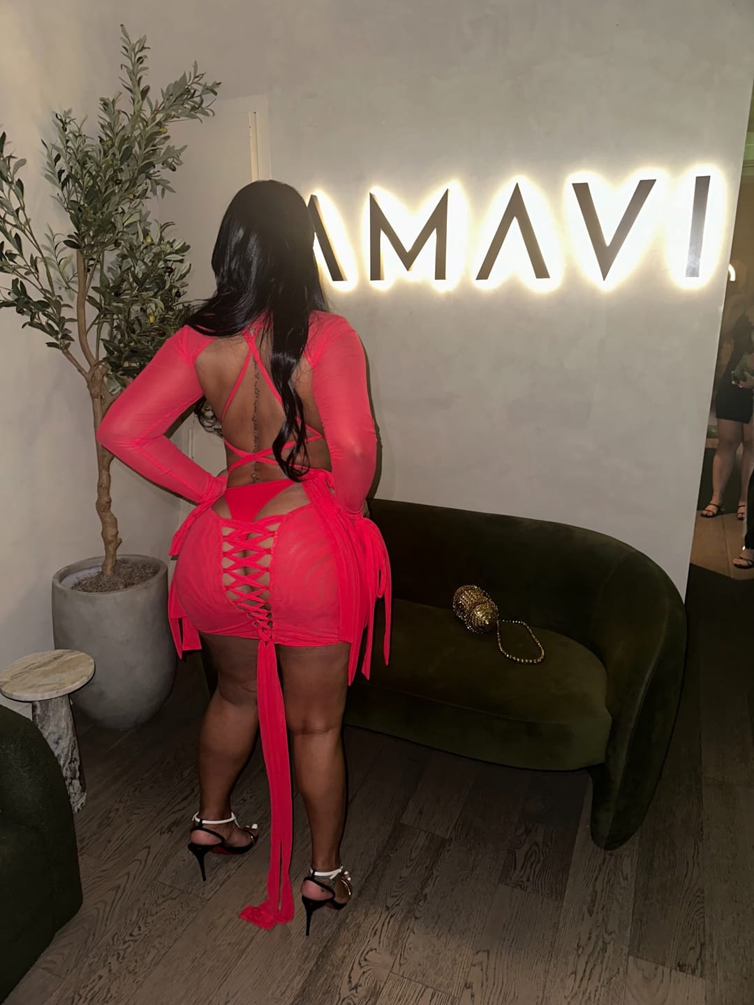 Customer photo review of Lexi Mesh Cover Up Dress - Red