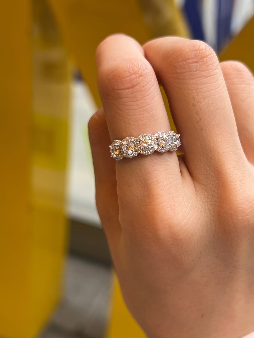 Customer photo review of S925 Round Cut 1.5 Ct Fashion Halo Five Stone Anniversary Ring In Sterling Silver