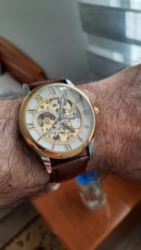 Customer photo review of Elegance® Navy Sleek 8020 Men Automatic Watch Mechanical Rome Skeleton 40mm Leather Waterproof Wristwatch
