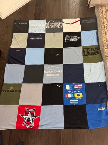 T-shirt quilt with travel, fashion themes by Taylor from TX