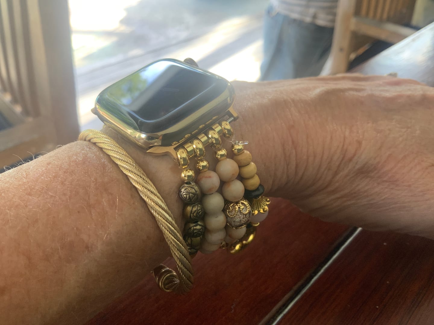Customer photo review of Golden Tree of Life Jasper Stretch Watch Strap