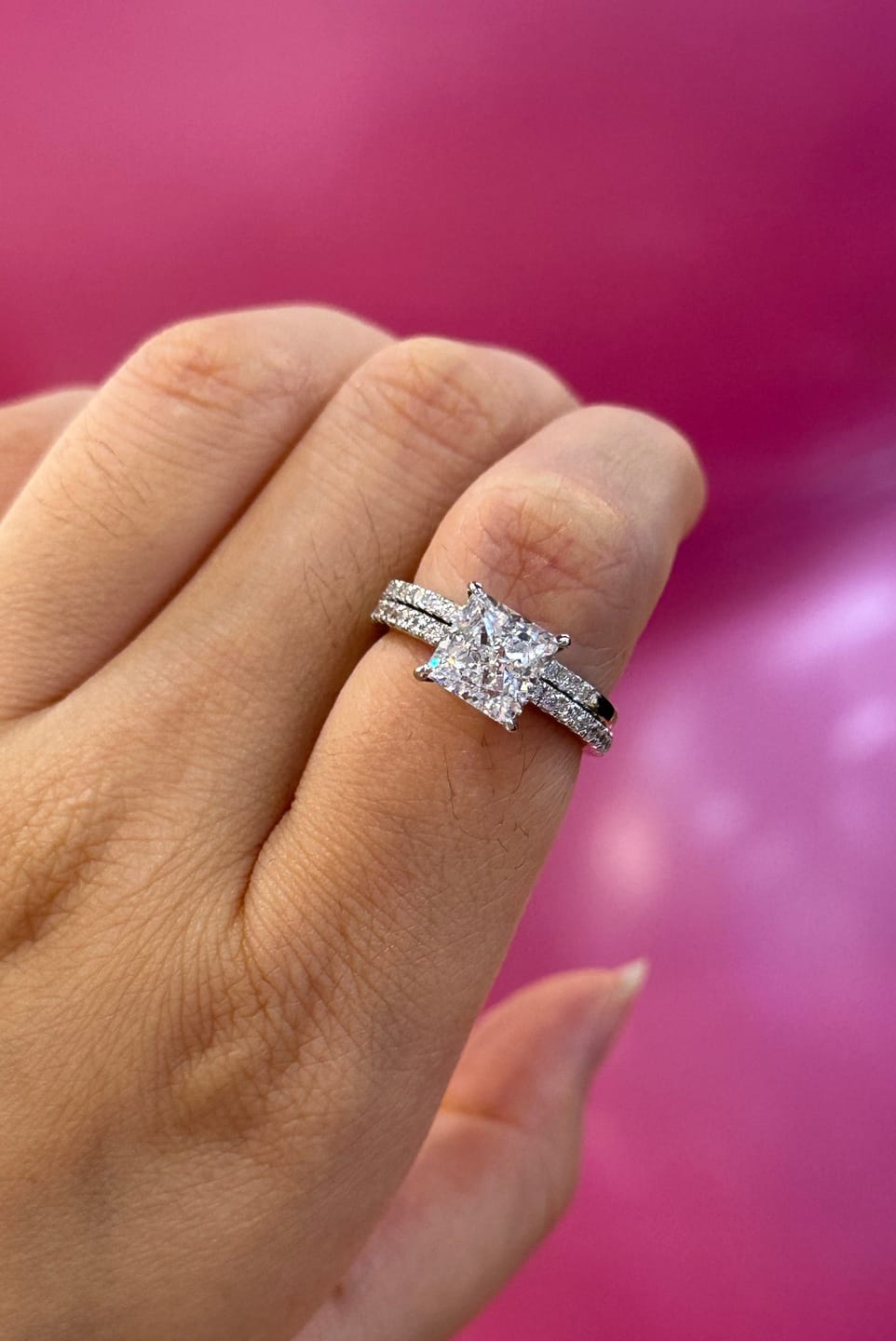 Customer photo review of S925 Square 2.0Ct Princess Cut Wedding Ring Set In Sterling Silver Stackable Ring Set For Women