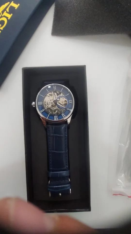 Customer photo review of Elegance® Navy Sleek 8020 Men Automatic Watch Mechanical Rome Skeleton 40mm Leather Waterproof Wristwatch