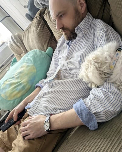 Customer photo review of Blue Stripe Cotton Stretch Long Sleeve Shirt