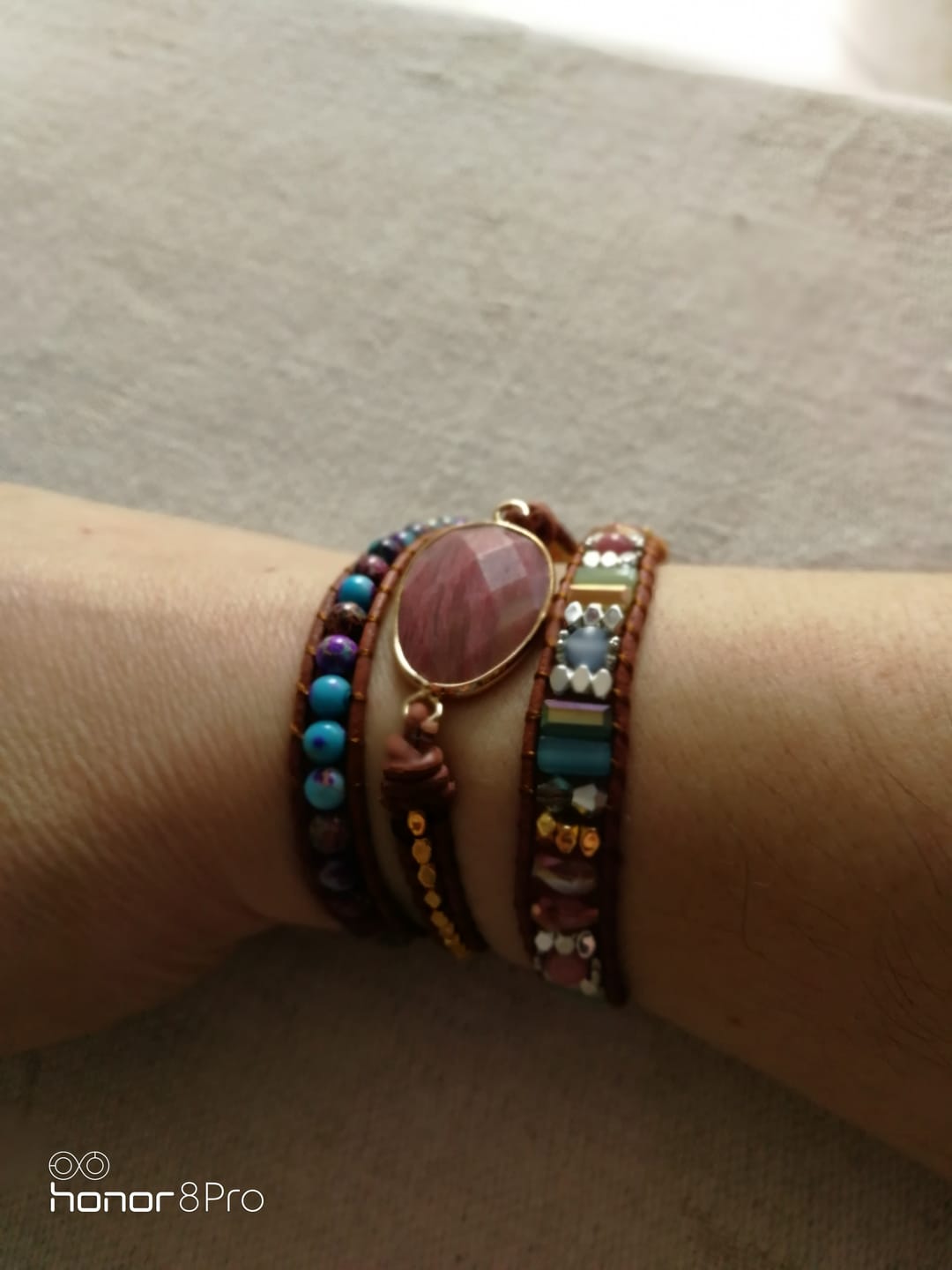 Customer photo review of Natural Rhodonite & Jasper Wrap Bracelet