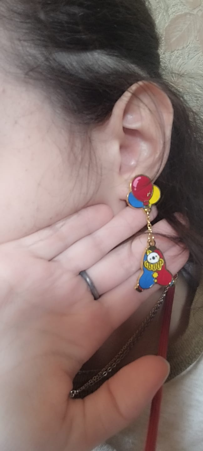 Customer photo review of Dangling Clown Earrings