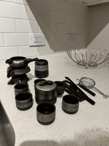 Customer photo review of Purple Clay Golden Bamboo Automatic Tea Set