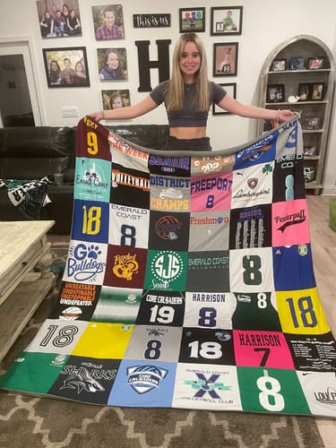 T-shirt quilt featuring bulldogs, sharks by Angie from FL
