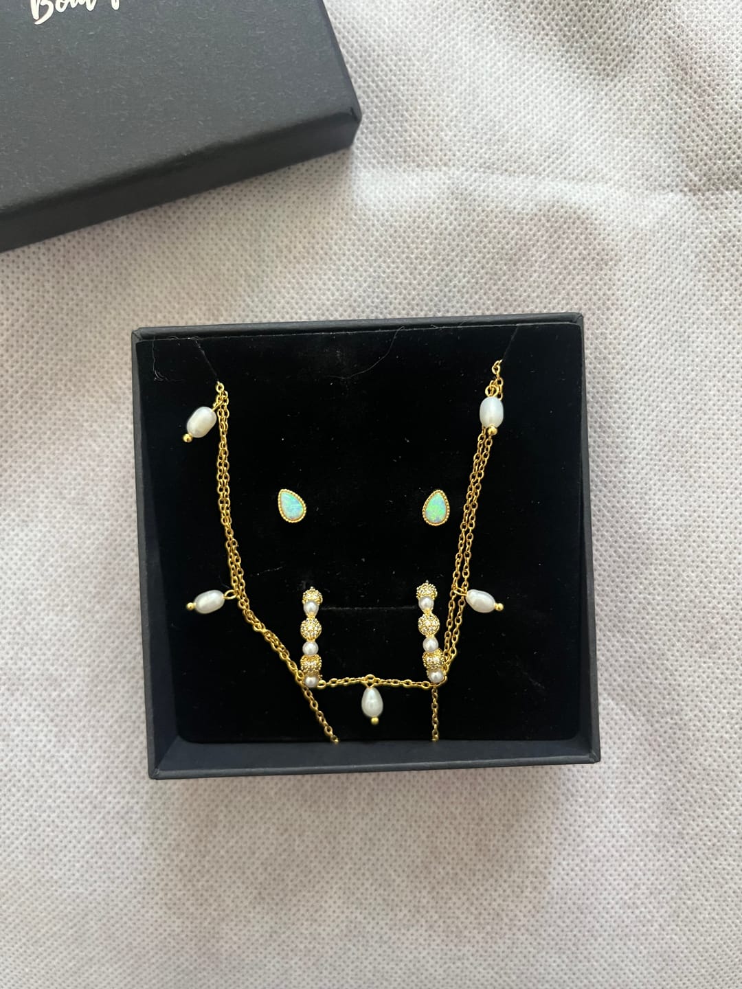 Customer photo review of Kayla Pearl Drop Layered Necklace