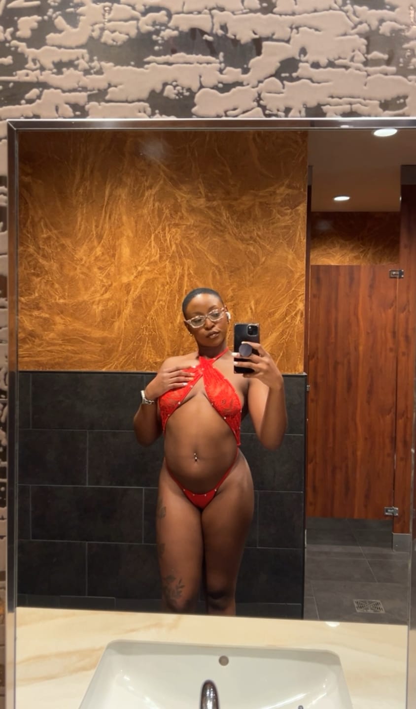 Customer photo review of Paradise Sling Onesie: Red Lace & Diamonds