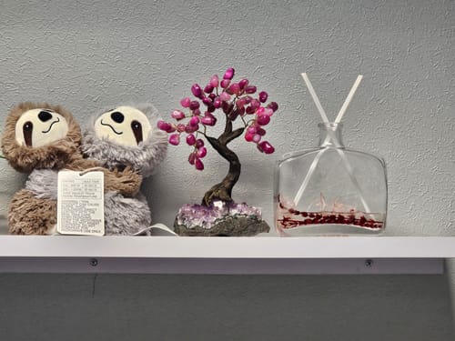 Customer photo review of Pink Agate 7" Tall Handmade Gemstone Tree on a Crystal base, 60 Gems #5402PNKA